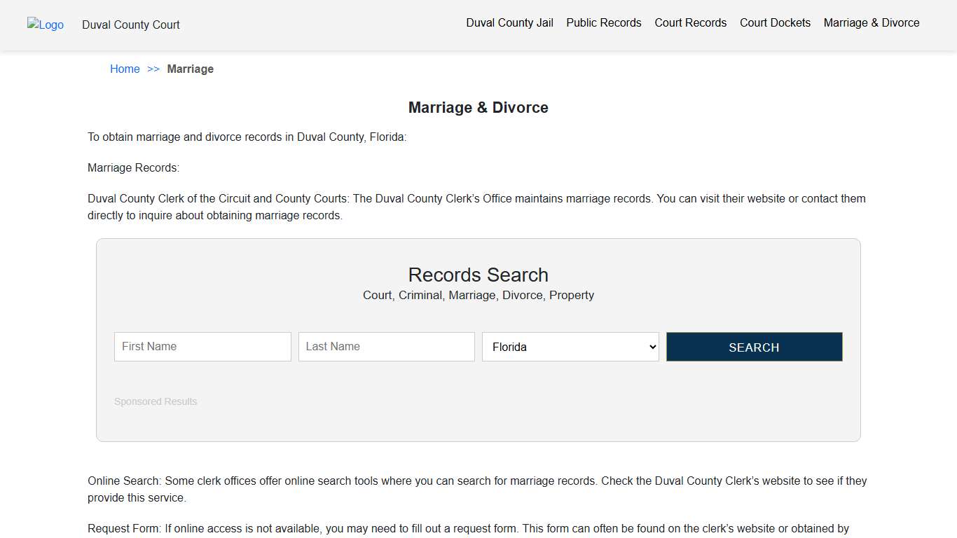 Marriage & Divorce Duval FL County Court